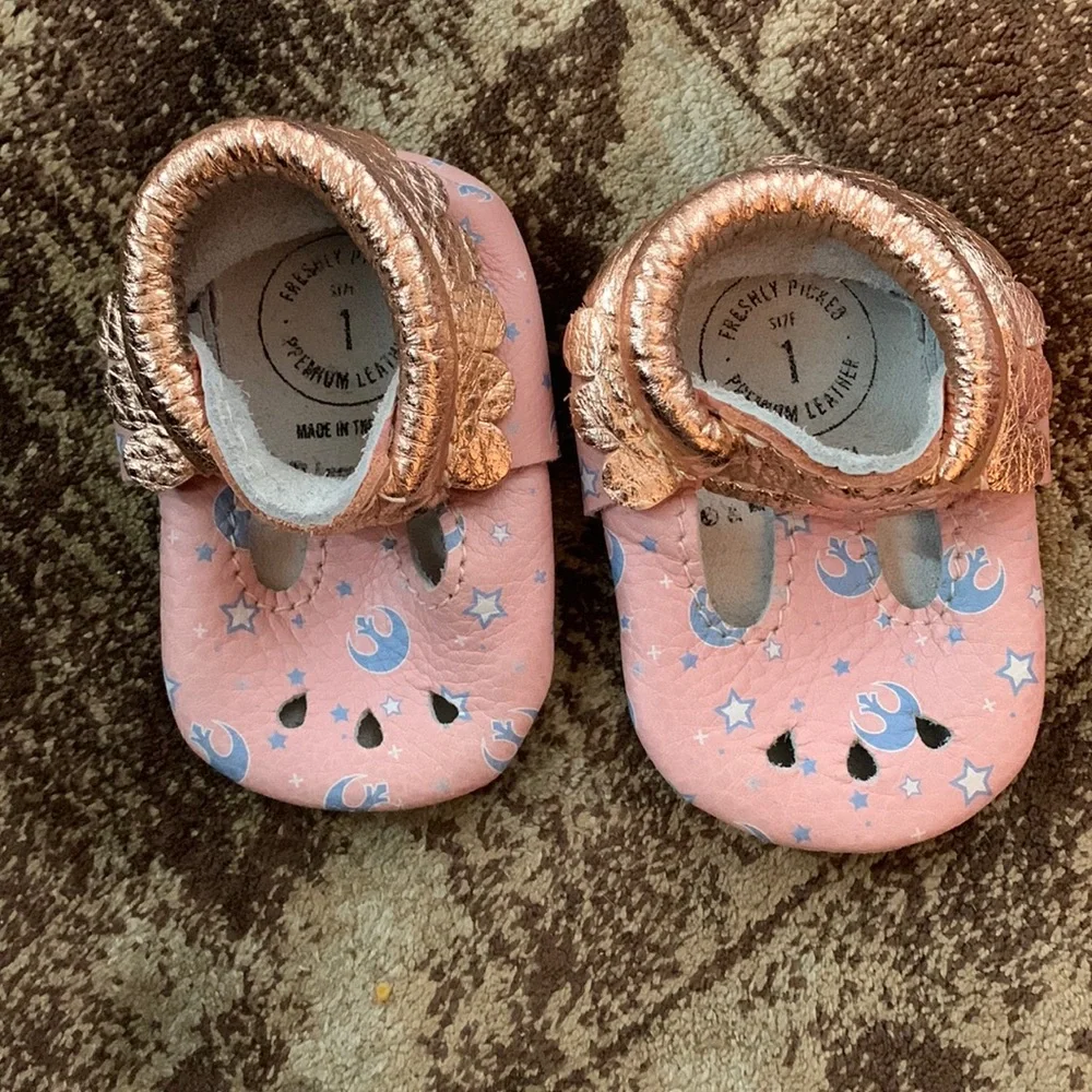 Freshly picked size 1 moccasins.